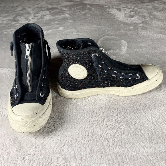 Converse All Star Chuck Taylor 70 High Kids 4 Speckled Black Crochet Knit Zip Up - Picture 7 of 10